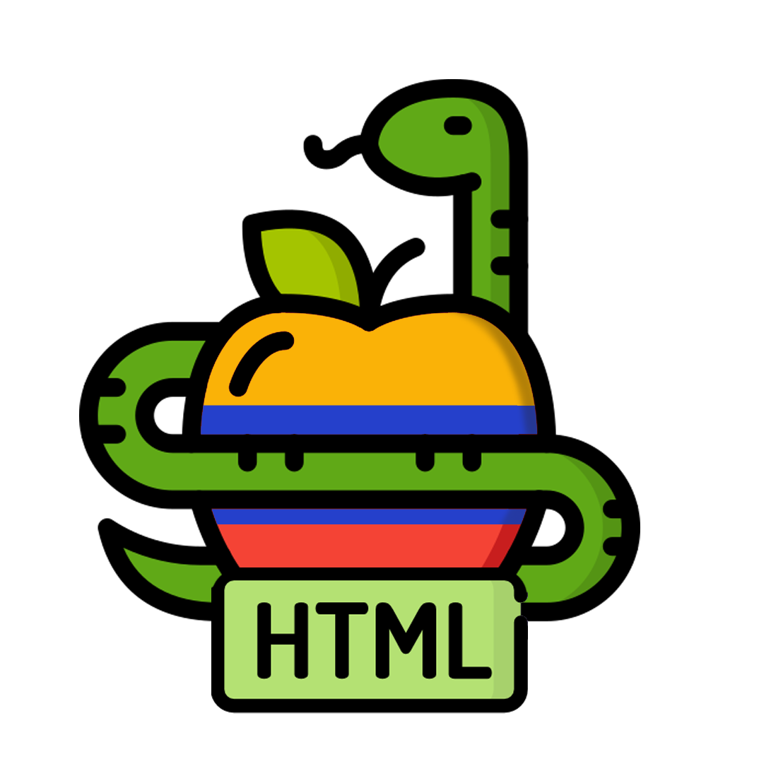 Icono de una serpiente rodeando una manzana con los colores de la bandera de Colombia.